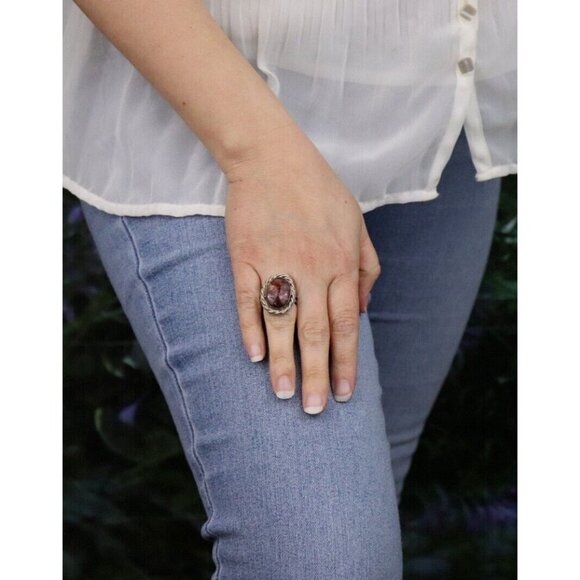 Sterling Silver Red Grey Picture Jasper Ring Size 7 Signed E - Picture 4 of 7